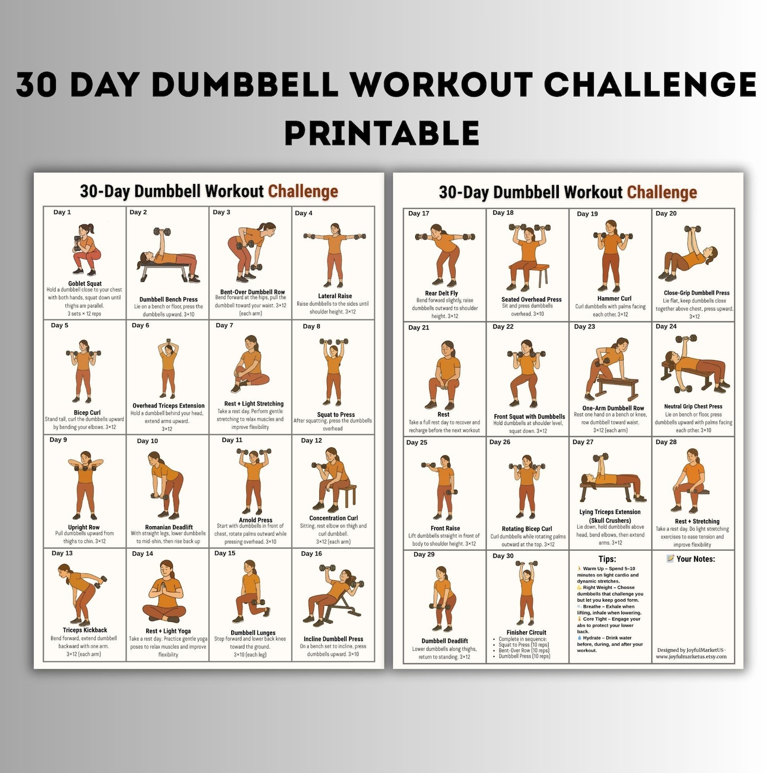 Dumbbell Workout Printable | Full Body Dumbbell Exercises Chart | Home ...