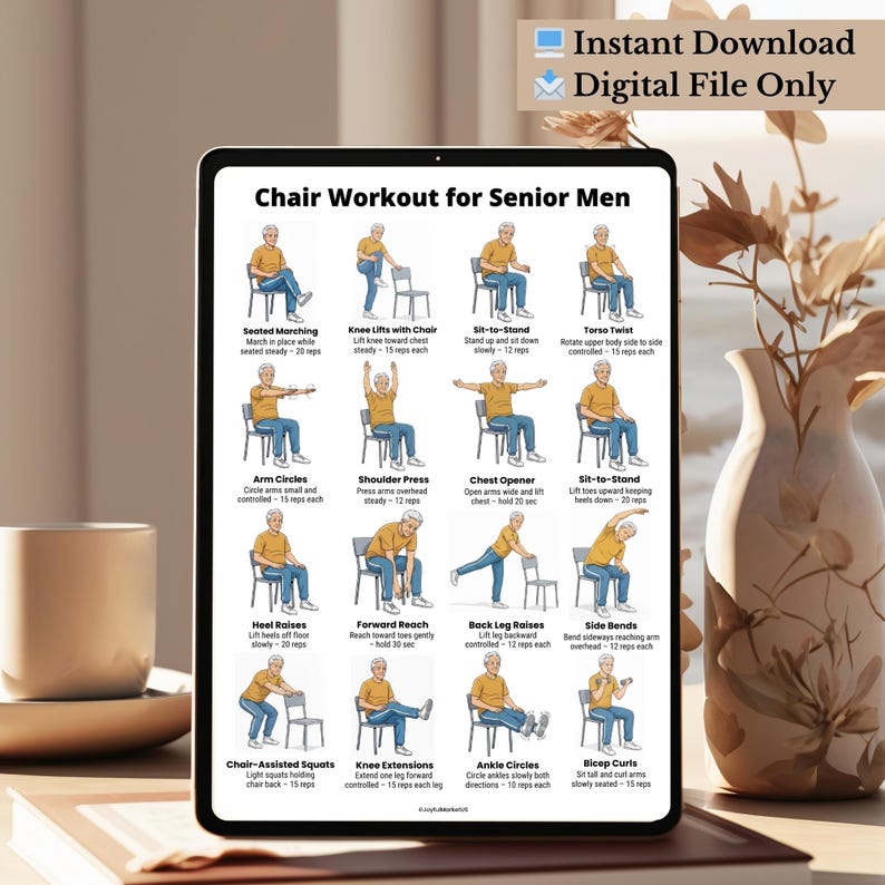 Chair Exercises for Senior Men Printable PDF, Seated Workout Poster A4 ...