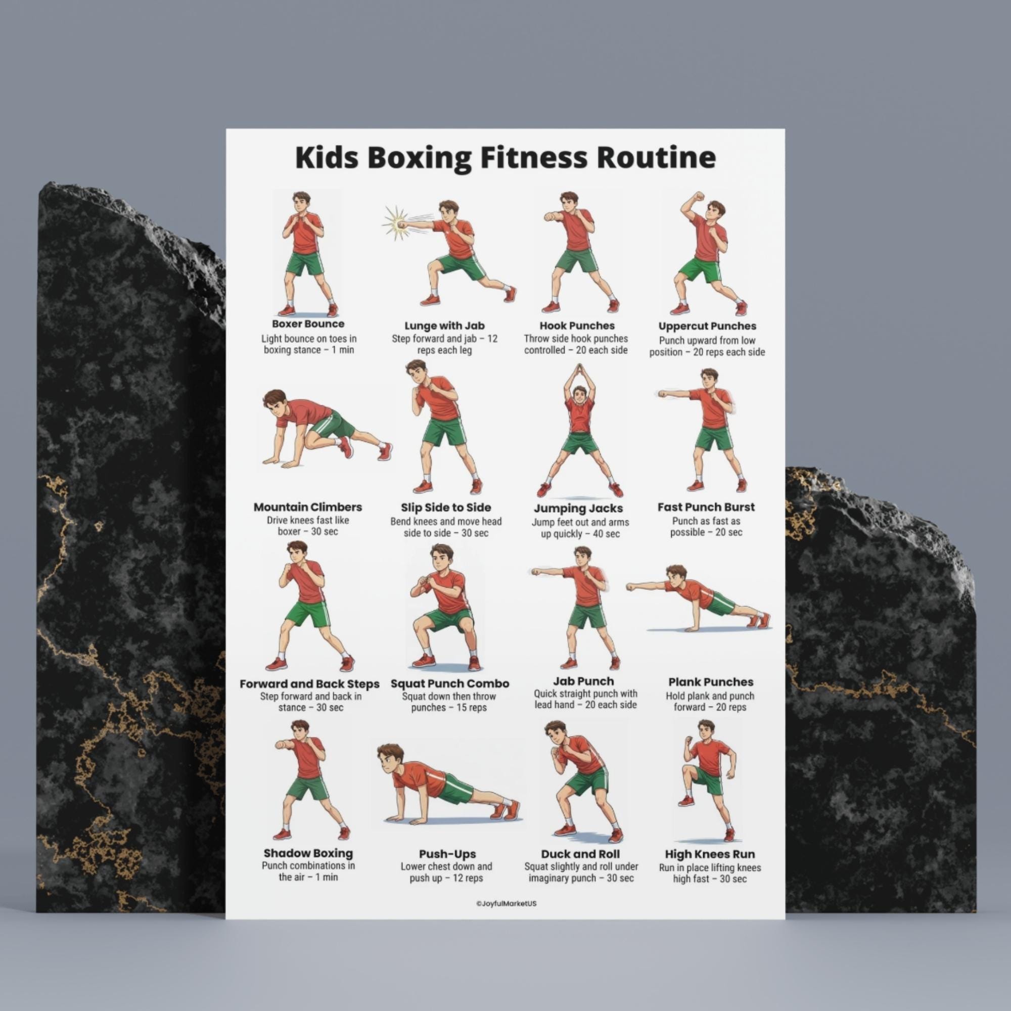 Kids Boxing Workout Printable PDF, 16 Boxing Exercises for Kids ...
