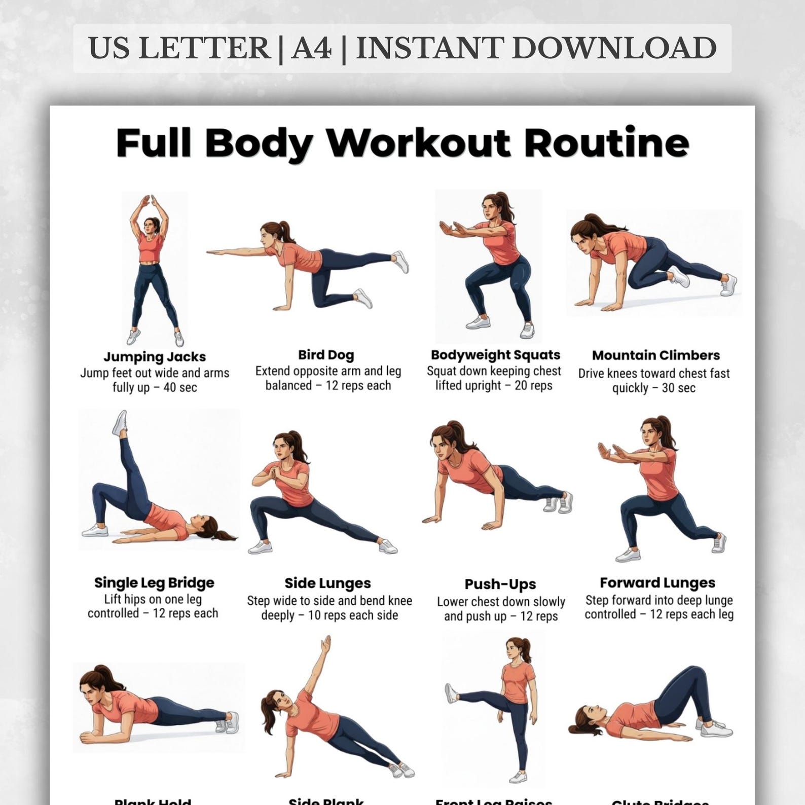 Full Body Workout Routine Printable at Home No Equipment Bodyweight ...