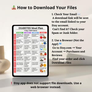7-Day 1200 Calorie Diabetes Meal Plan Printable PDF with Breakfast, Lunch, Dinner and Snack Ideas – Low Glycemic Food Chart for Diabetic Diet