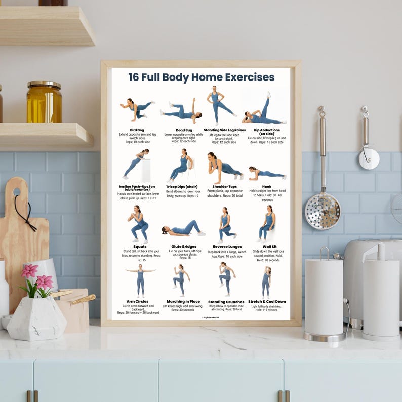 Full Body Home Workout Chart – 16 Easy Exercises