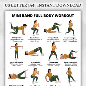 Mini Band Workout Printable PDF, Full Body Resistance Band Routine, Glutes And Legs Training Chart, Home Fitness Poster
