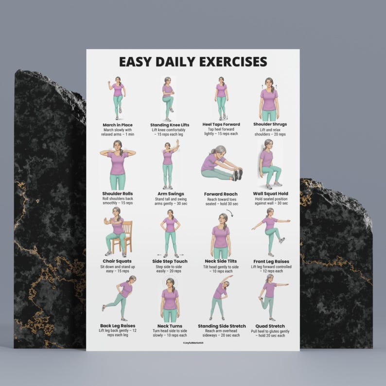 Daily Movement Workout Bundle printable set with gentle at home exercises easy daily routine and mobility exercise posters for beginners PDF