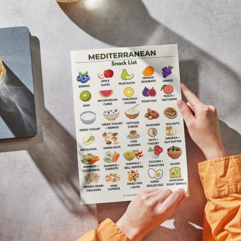 30 Mediterranean Snacks | Snack Chart Printable A4 & US Letter