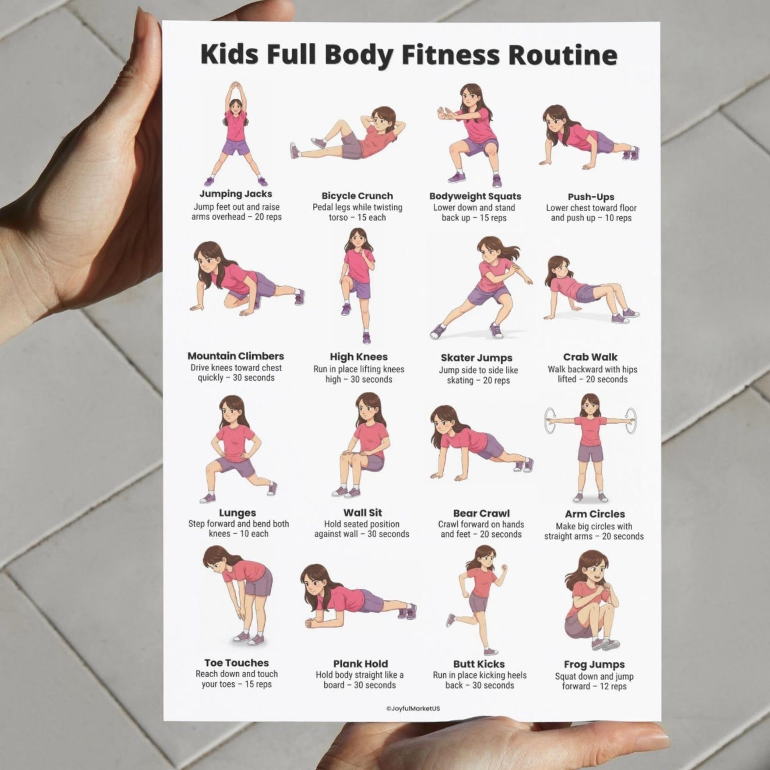 Kids Full Body Workout Printable PDF, 16 Kids Exercises Chart, Children ...