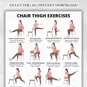 Chair Thigh Exercises for Women | Seated Thigh Workout Chart | Printable Chair Leg Exercises for Home Fitness Training
