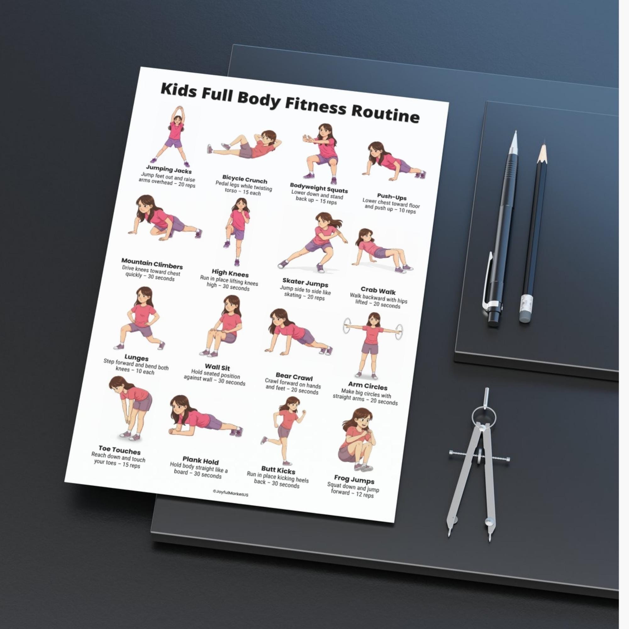 Kids Full Body Workout Printable PDF, 16 Kids Exercises Chart, Children ...