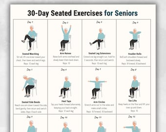 30 Day Seated Exercises for Seniors Printable | Chair Exercise Chart | Gentle Daily Workout Routine | Senior Fitness Poster PDF