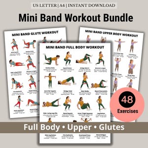 Mini Band Workout Bundle Printable PDF, Full Body Upper Body Glutes Routine, Resistance Band Exercises Chart Home Fitness Set