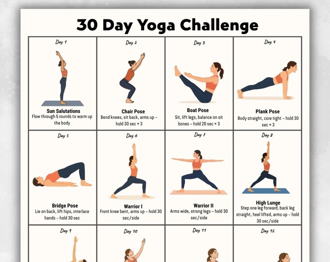 30 Day Yoga for Core Strength Printable + Interactive PDF | Easy to ...