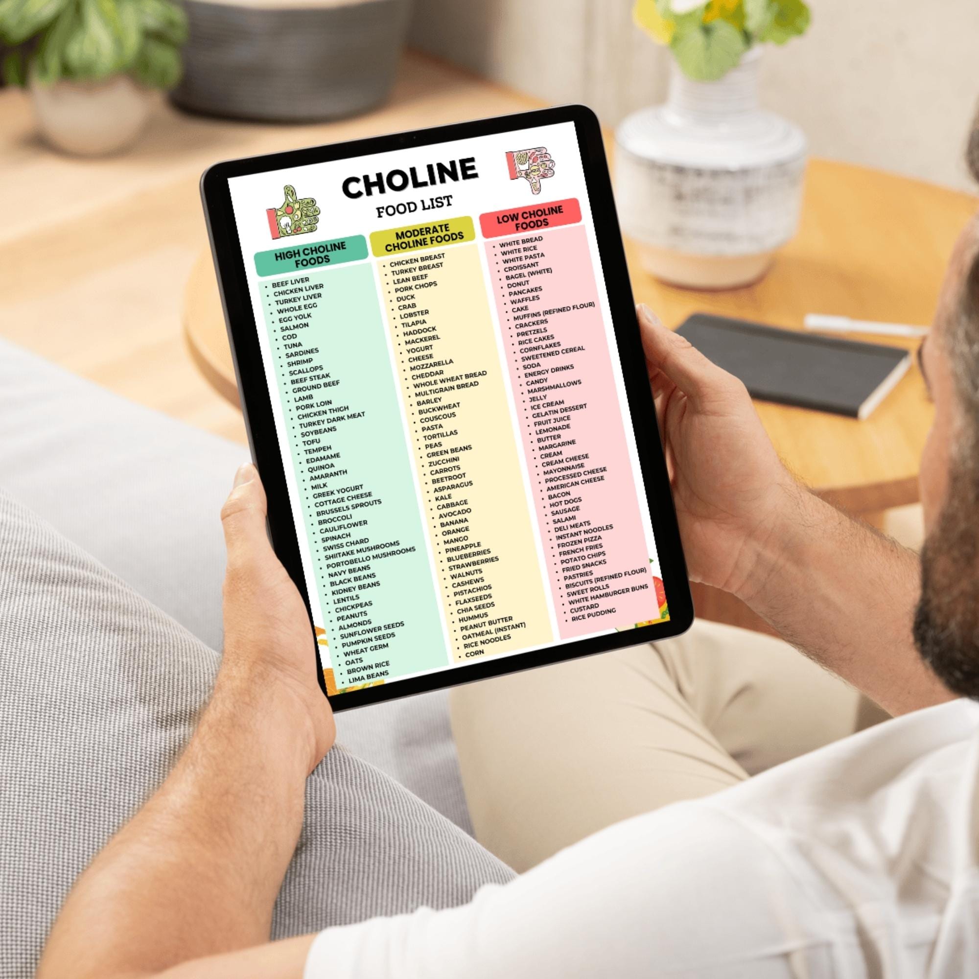 Choline Food List Printable PDF, High Choline Foods Chart, Low Vs High ...