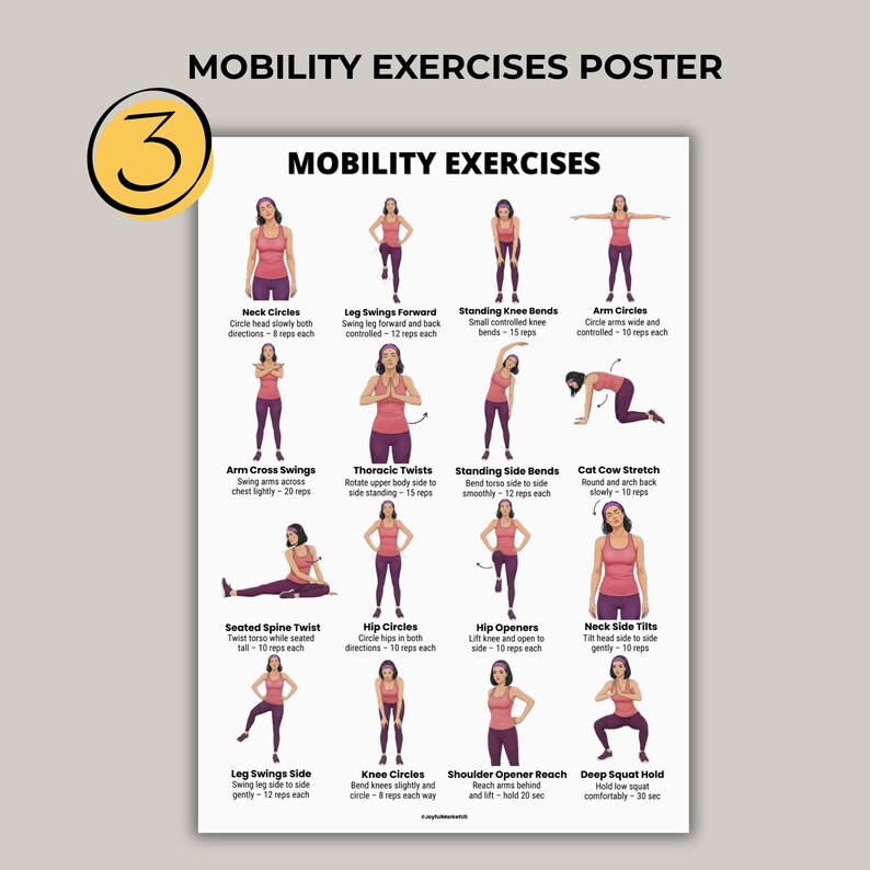 Daily Movement Workout Bundle printable set with gentle at home exercises easy daily routine and mobility exercise posters for beginners PDF