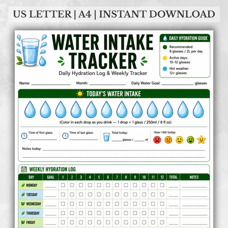 Drinking Water Log - Etsy