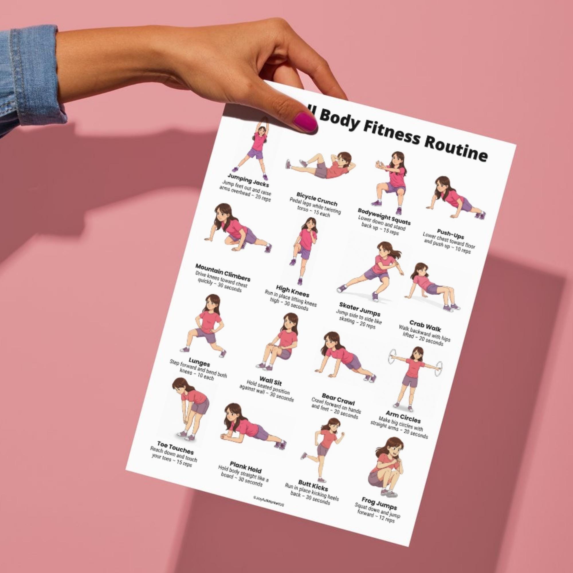 Kids Full Body Workout Printable PDF, 16 Kids Exercises Chart, Children ...