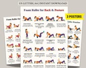 Foam Roller Charts Bundle | 3 PDF Posters | Full Body Routine, Back Posture, Legs Glutes | Printable Workout Sheets