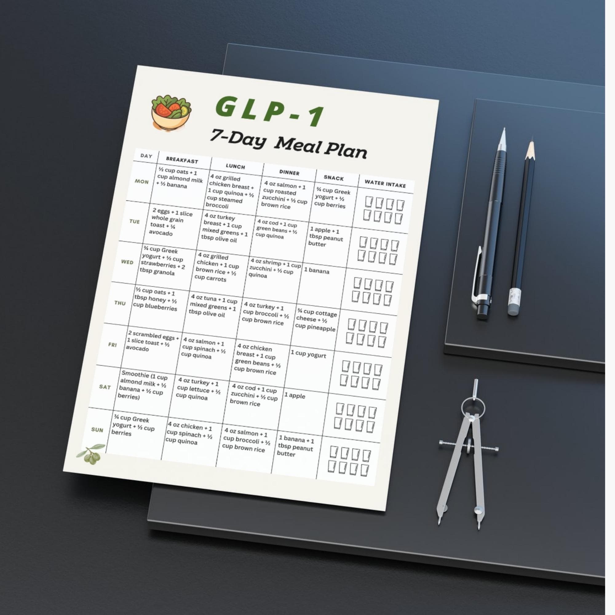 GLP-1 Meal Plan, 7 Day GLP1 Diet Meal Plan With Water Tracker, High ...