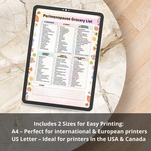Perimenopause Grocery List Printable | Premenopause Diet Shopping List | Menopause Food List | Low Estrogen Diet Foods PDF