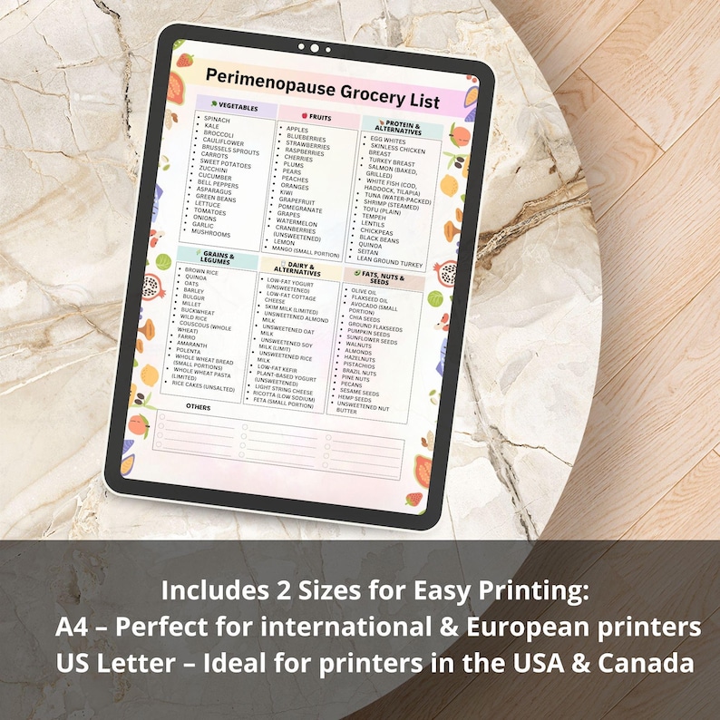 Perimenopause Grocery List Printable | Premenopause Diet Shopping List | Menopause Food List | Low Estrogen Diet Foods PDF
