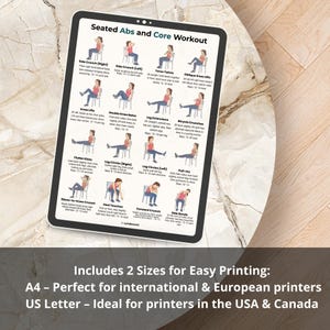 Seated Abs and Core Workout | Chair Exercise Printable | Easy Home Fitness Chart