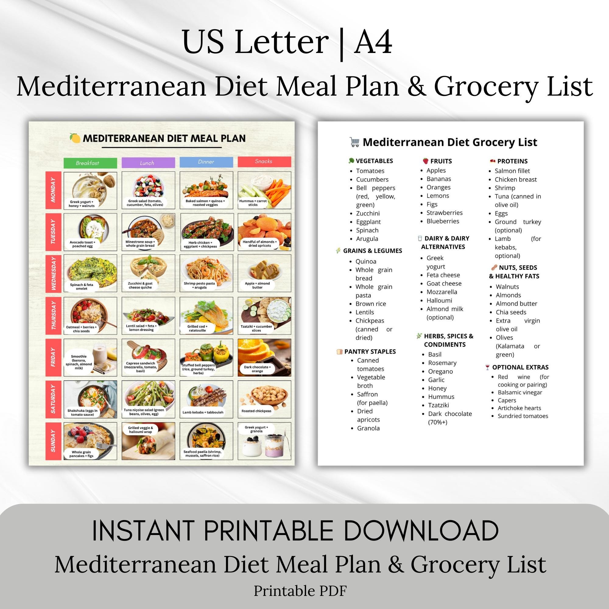 Mediterranean Diet Meal Plan With Recipes & Grocery List | Printable
