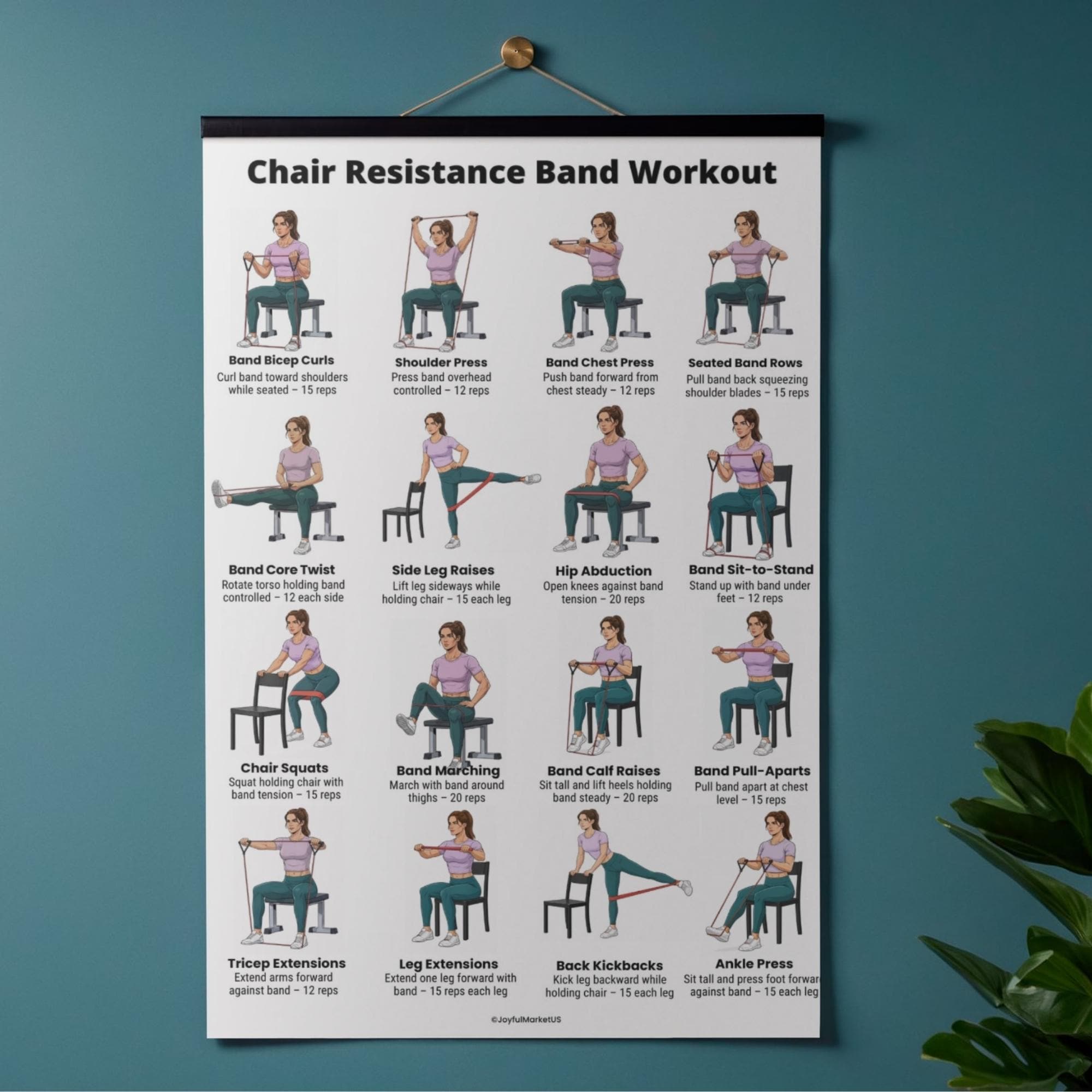 Chair Resistance Band Workout Printable PDF, Seated Band Exercises