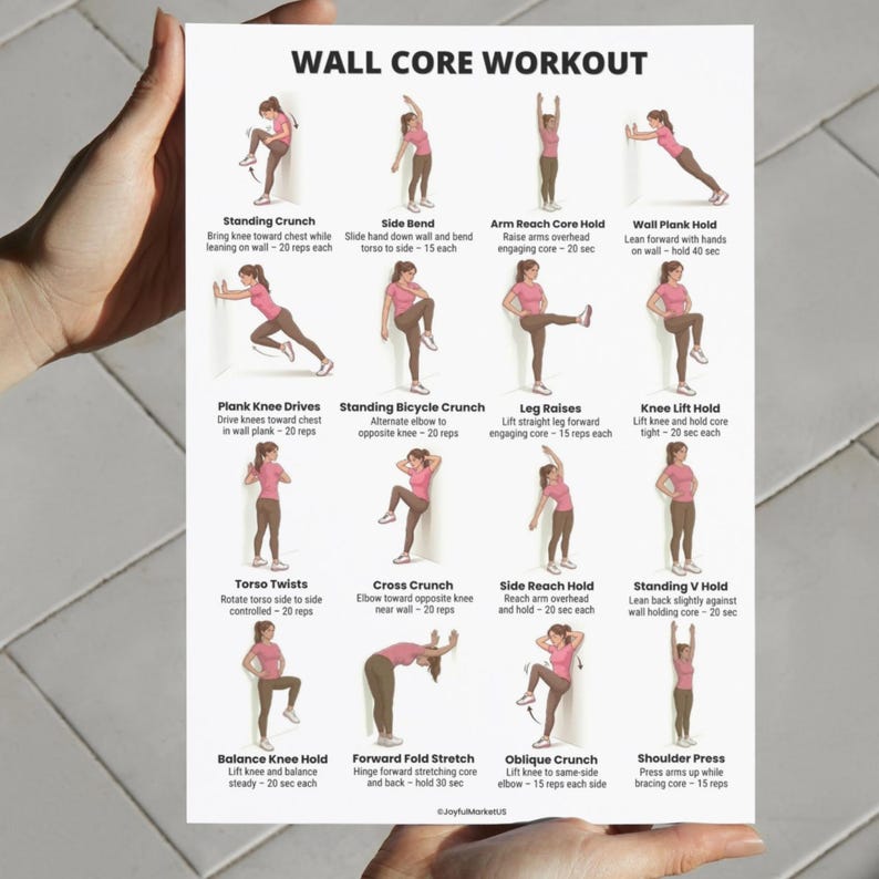 Wall Core Workout Printable PDF, Standing Core Exercises Using Wall ...