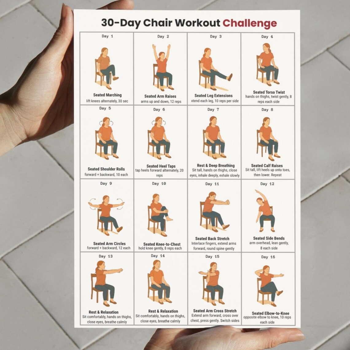 Chair Workout Printable | Seated Chair Exercises Chart | Full Body