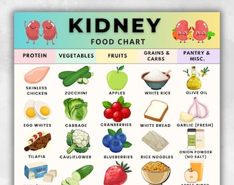 Kidney Food Chart, Renal Diet Food List Printable, Kidney Nutrition Chart, Low Sodium Low Potassium Foods PDF Download