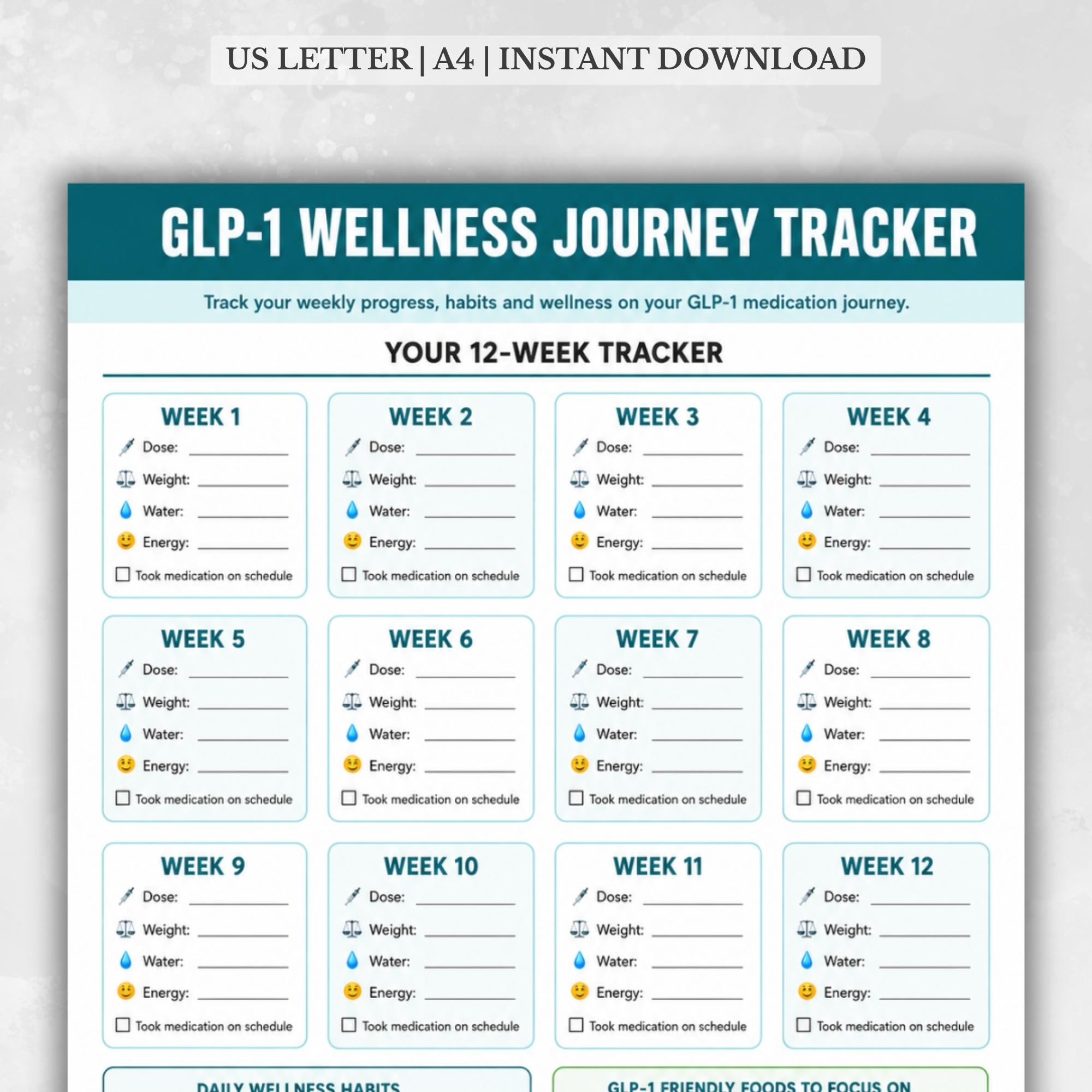 glp 1 journey GLP-1 Wellness Journey Tracker Printable | 12 Week Progress PDF