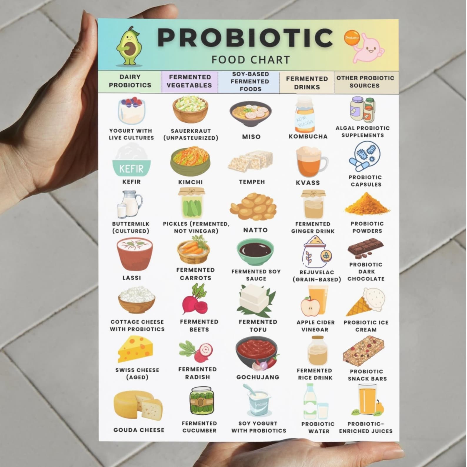 Probiotic Food Chart Printable Fermented Foods List PDF Gut 