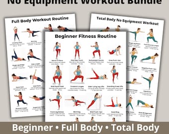 No Equipment Workout Bundle Printable PDF, Beginner and Full Body Home Workout Routines, Total Body Training Posters
