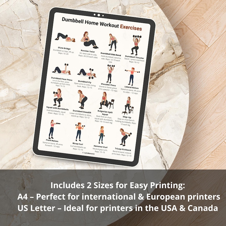 Dumbbell Home Workout Exercises Printable | Full Body Strength Training ...