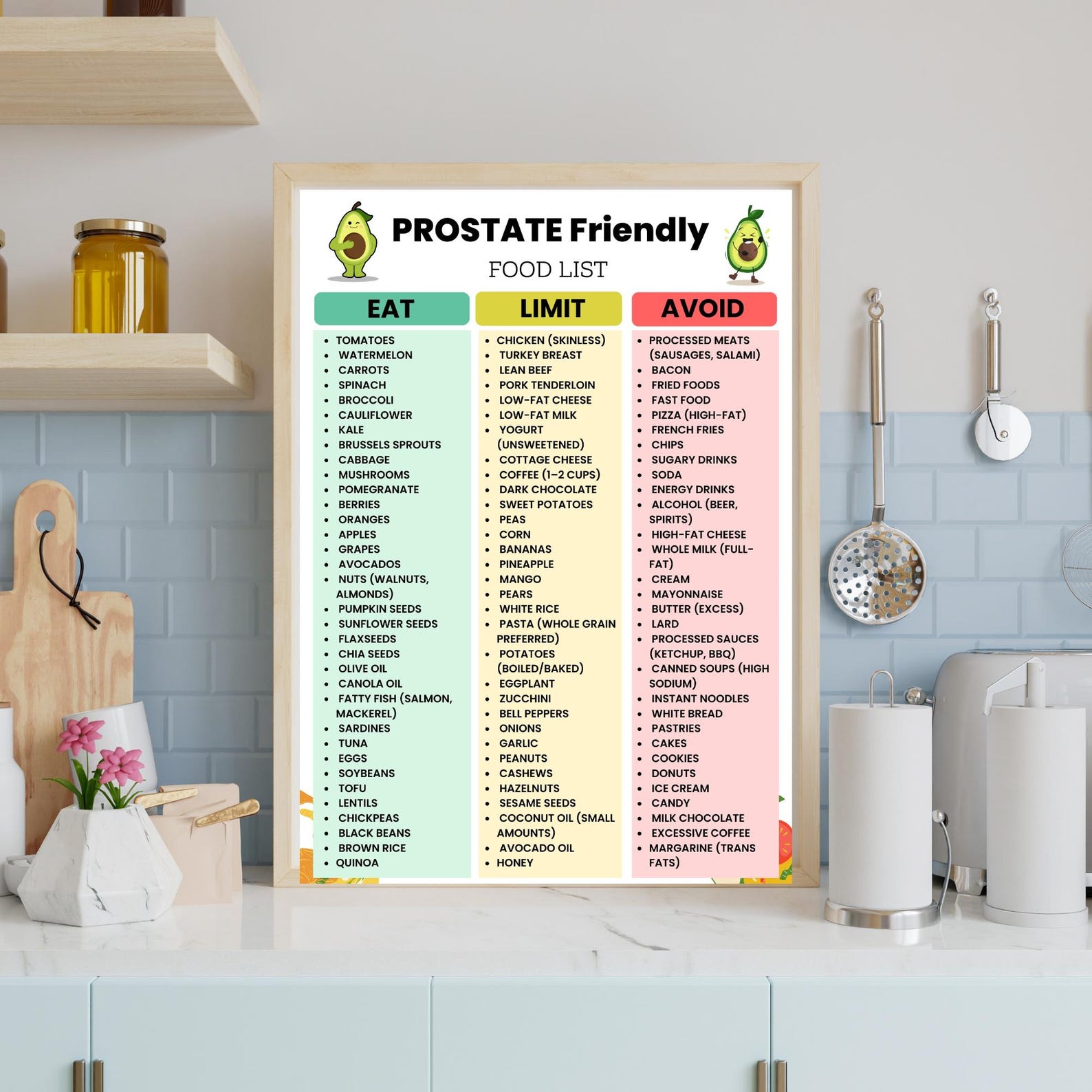 Prostate Friendly Food List, Prostate Diet Printable, Digital Grocery