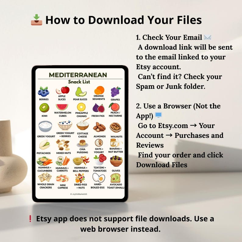 Mediterranean Snacks Printable | 30 Snack Options Chart