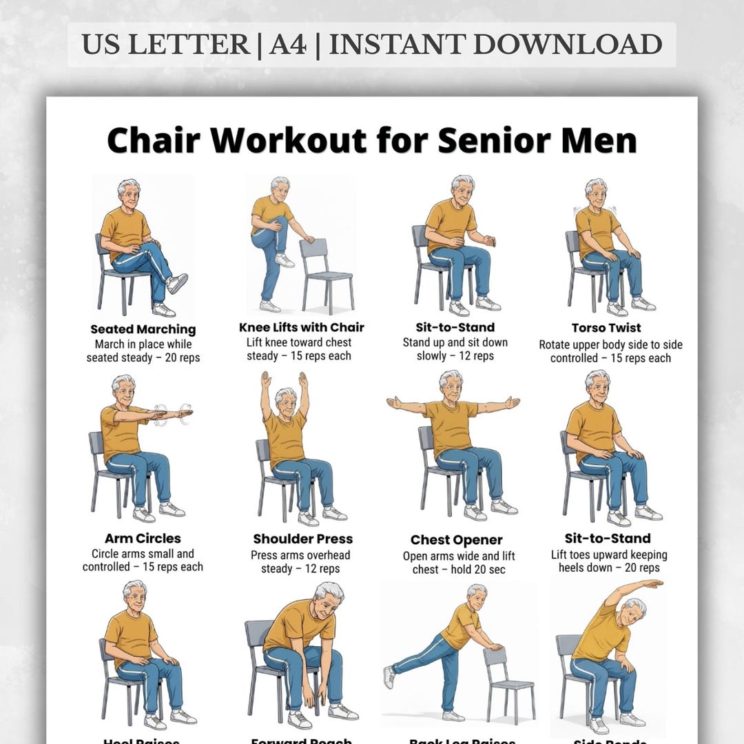 Chair Exercises for Senior Men Printable PDF, Seated Workout Poster A4 ...