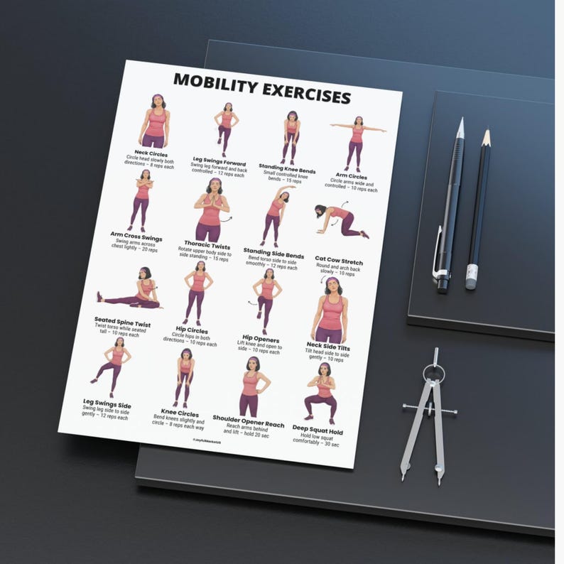 Daily Movement Workout Bundle printable set with gentle at home exercises easy daily routine and mobility exercise posters for beginners PDF