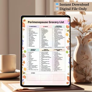 Perimenopause Grocery List Printable | Premenopause Diet Shopping List | Menopause Food List | Low Estrogen Diet Foods PDF