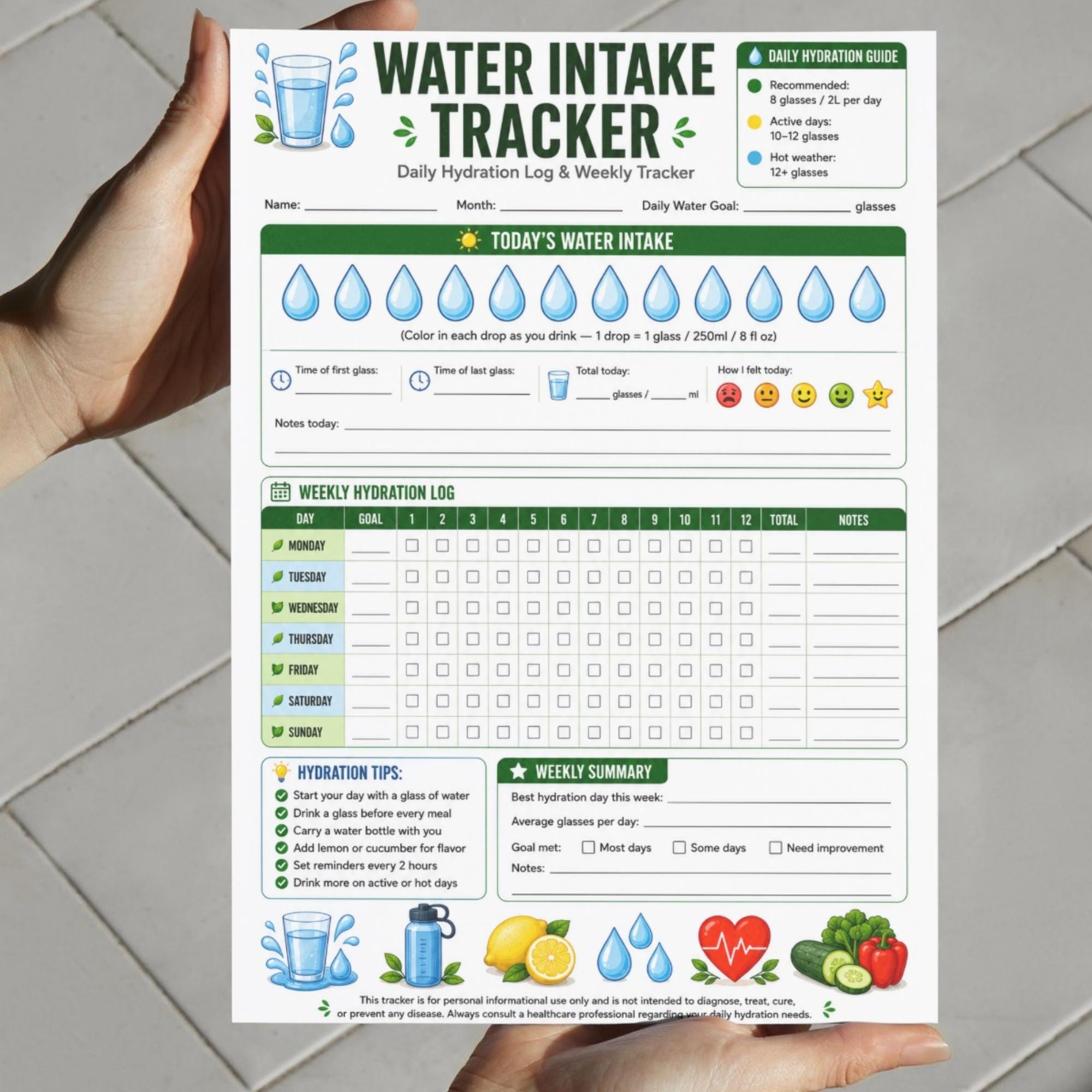 Water Intake Chart.pdf Water Intake Tracker Printable, Daily Hydration Log PDF, Weekly Water ...