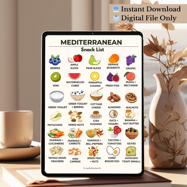 30 Mediterranean Snacks | Snack Chart Printable A4 & US Letter
