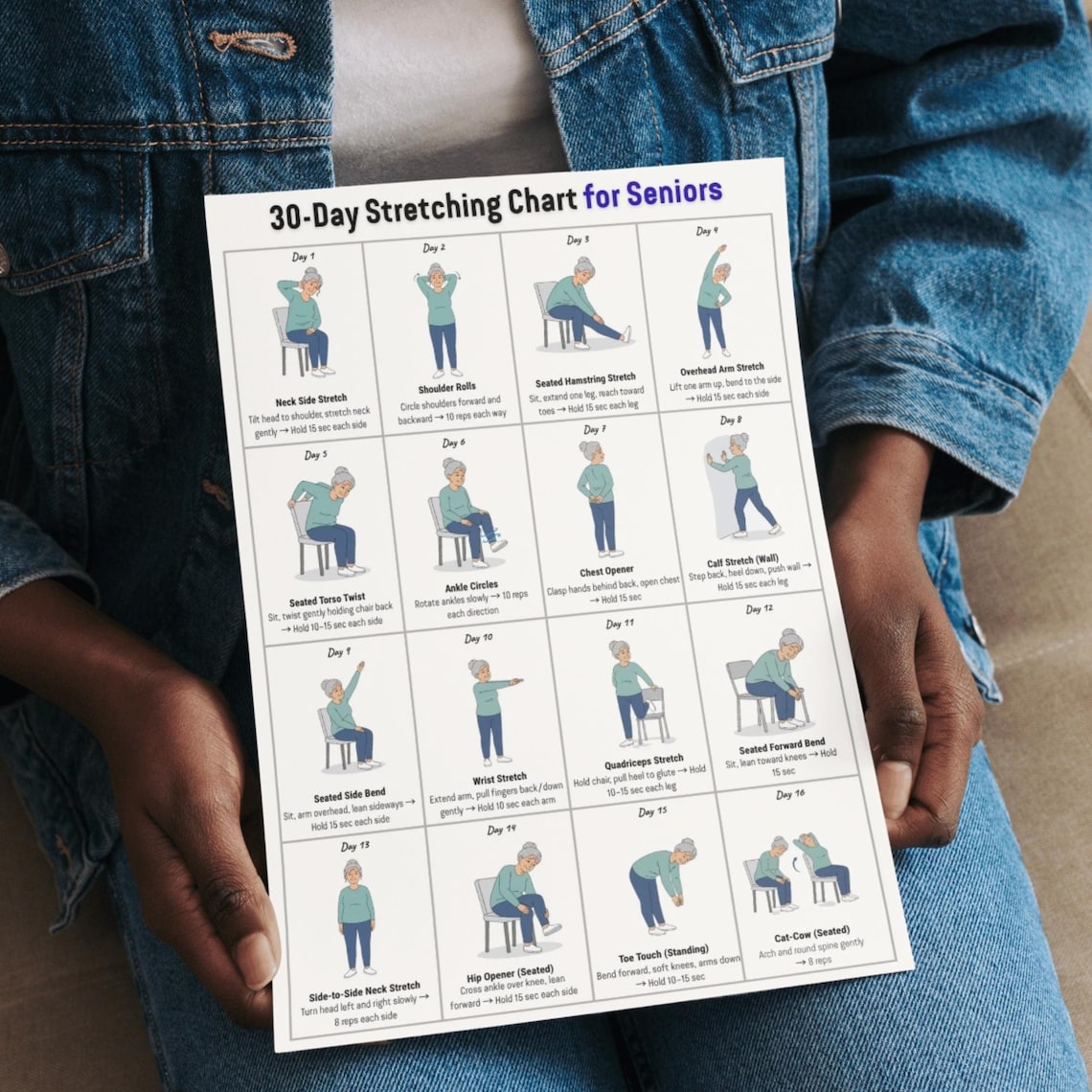 30 Day Stretching Chart for Seniors Printable | Gentle Flexibility ...