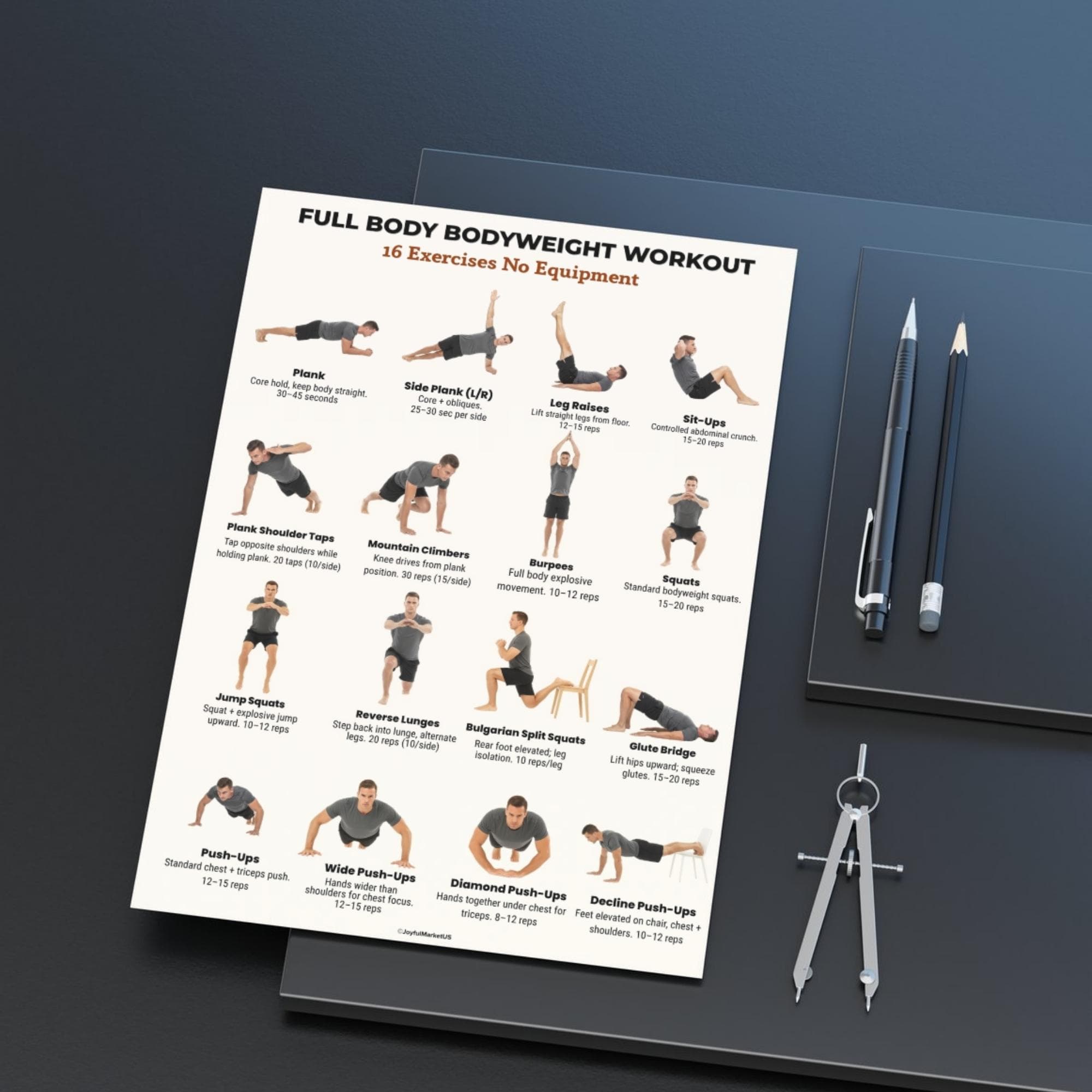 16 Bodyweight Home Workout | Full Body Exercise Chart for Men | No ...