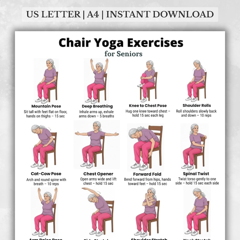 Chair Yoga for Seniors | Seated Chair Yoga Exercises Chart | Home Yoga