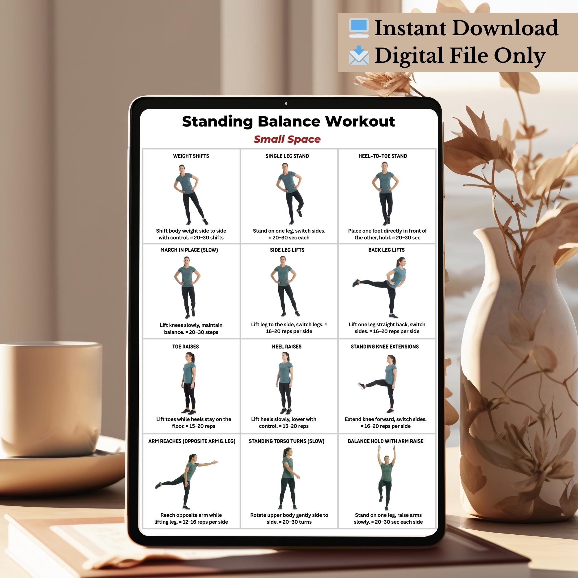 Standing Balance Workout Printable, Small Space Standing Exercises, No ...