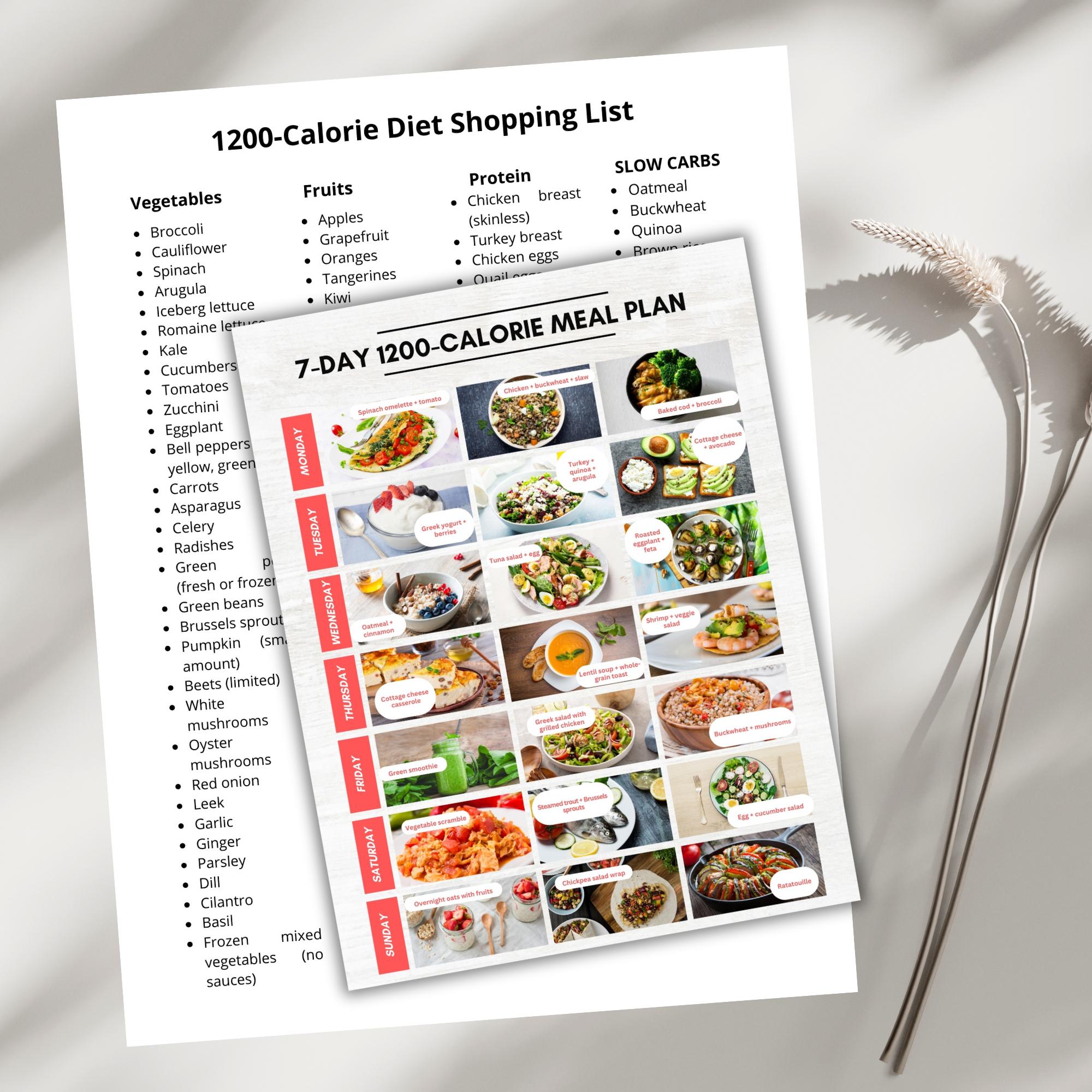 1200 Calorie Meal Plan PDF – 7-day 1200 Calorie Menu, 1200 Calorie ...