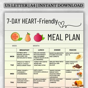 Heart-Friendly Grocery Ideas – 7-Day Clean Eating Meal Plan PDF for Low Cholesterol and Whole Food Lifestyle, Heart-Friendly Food List