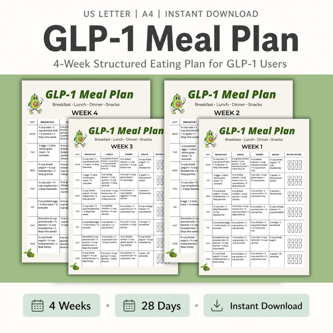 GLP-1 Meal Plan Printable 4 Week, GLP1 Diet Meal Plan PDF ...