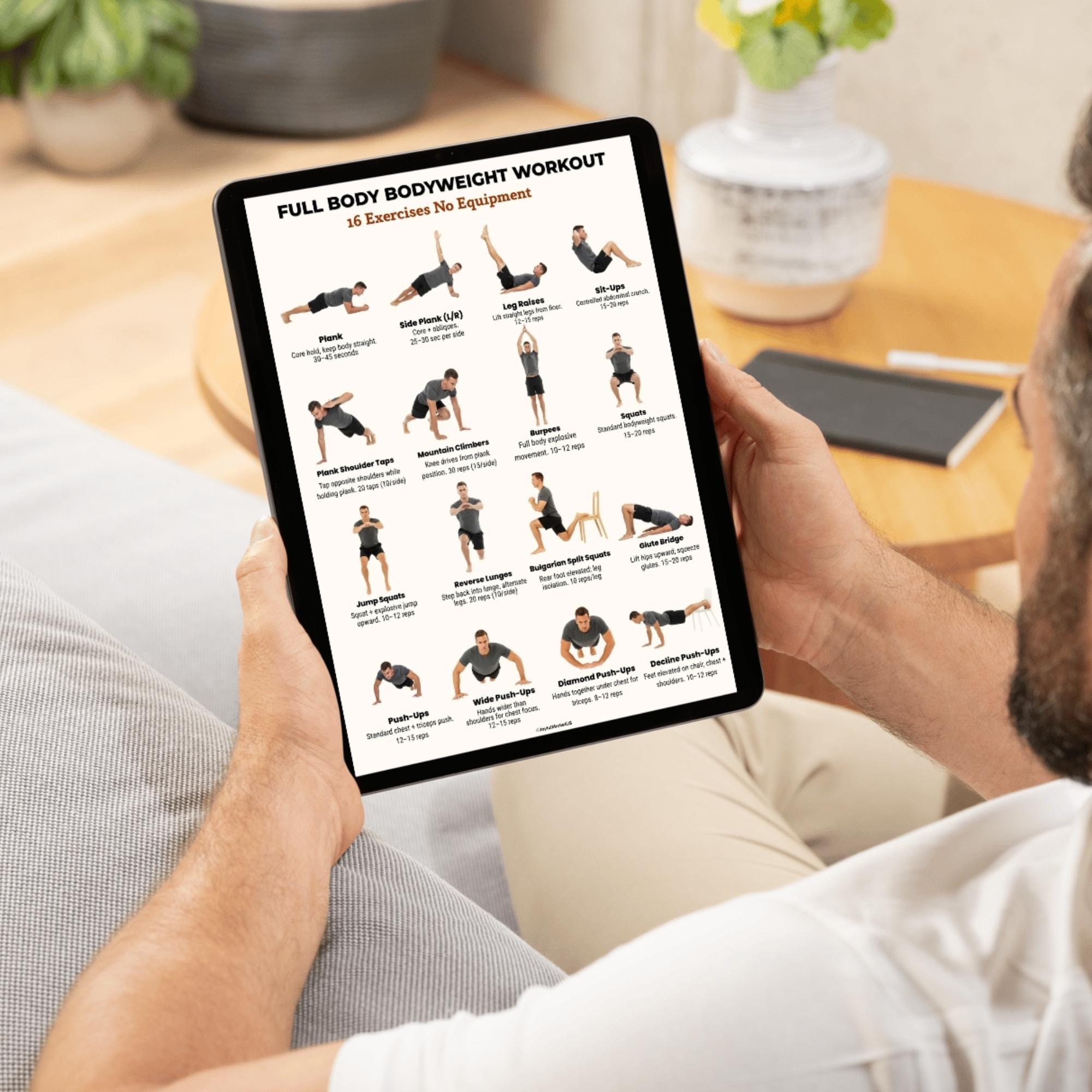 16 Bodyweight Home Workout | Full Body Exercise Chart for Men | No ...