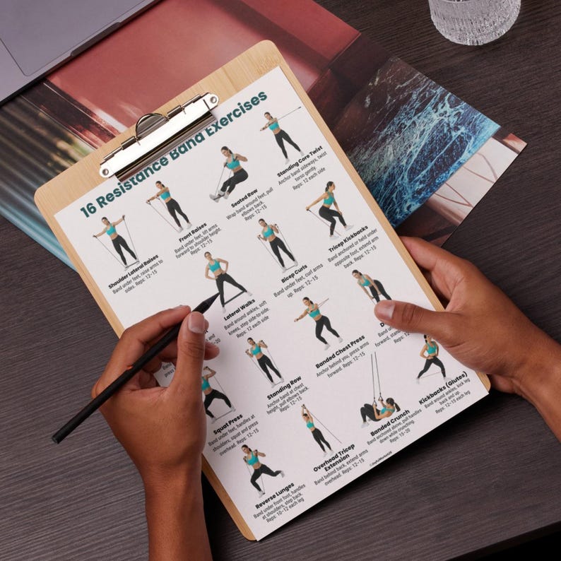 16 Resistance Band Exercises – Printable Workout Poster