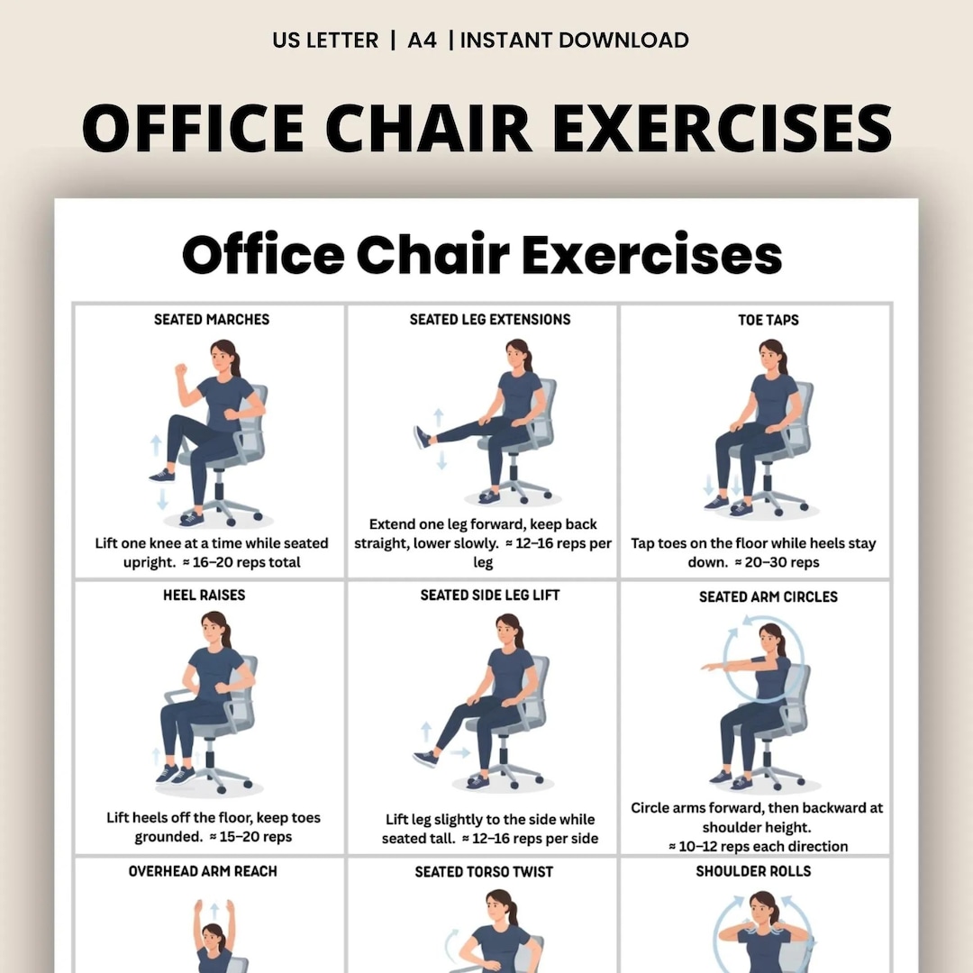 Office Chair Exercises Printable PDF – Seated Desk Workout for Work ...
